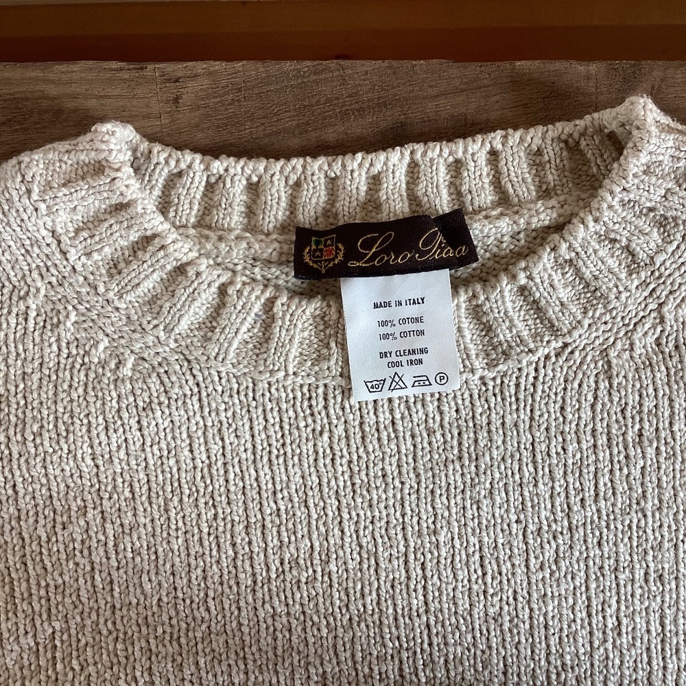 Men’s cotton Loro Piana sweater, euro size 52, US size L, tan color